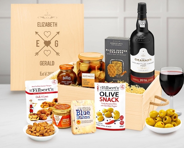 Anniversary & Wedding Personalised Cheese & Pâté Selection Gift Box With Port